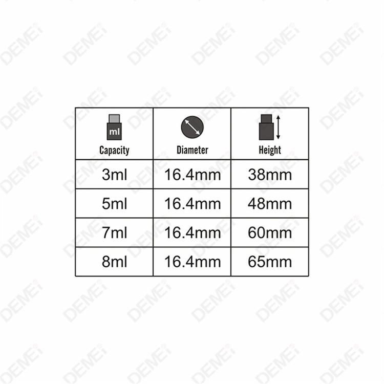 2ml-10ml Wholesale Cosmetic Packaging D16.4mm Stright Round Clear and Amber Serum Essential Oil Tube Glass Bottle with Gold Aluminum Press Button Dropper Cap