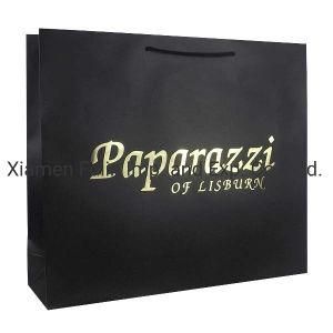 Custom Large Size Black Art Paper Packaging Bags with Gold Foil Logo Printed
