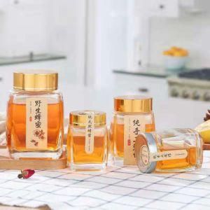 Square Glass Storage Jar Food Storage Container and Clear Honey Glass Jar Hot Sale Empty Custom Glass Honey Jar with Metal Lid