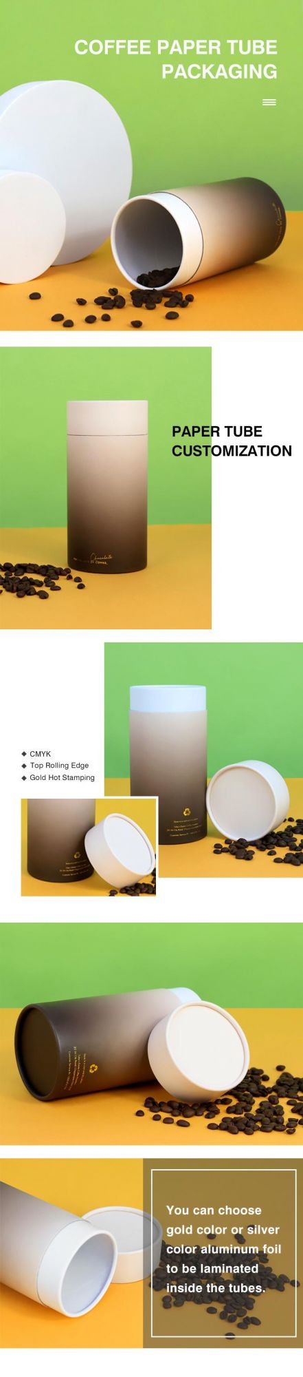 Firstsail Latest Airtight Tea Box Food Grade Coffee Round Containers Paper Tube Christmas Chocolate Aluminum Foil Inside with Silk Handle