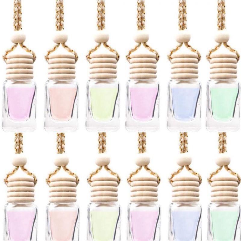 Low MOQ 5ml 10ml Car Air Freshener Perfume Bottle Empty Refillable Hanging Essential Oil Diffuser Bottle with Wooden Cap