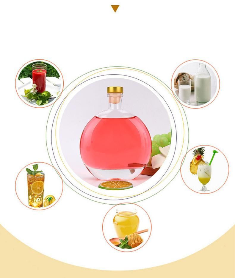 250ml 500ml Round Flat Wine Bottle Glass