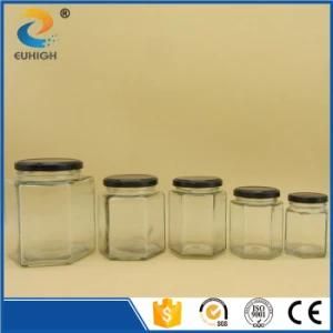 Wholesale Glass Hexagon Honey Jam Jar with Metal Lid