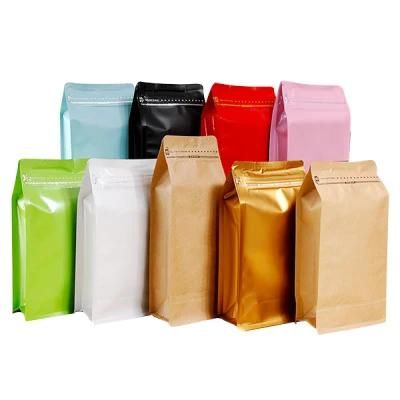 Custom Logo Flat Bottom Box Pouches for Coffee Packaging, Resealable Box Pouch Coffee Bag with Valve