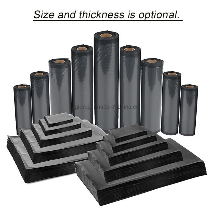 Black-Black Flat Embossed Packaging Food Vacuum Bag Roll for Suction Vacuum Sealer