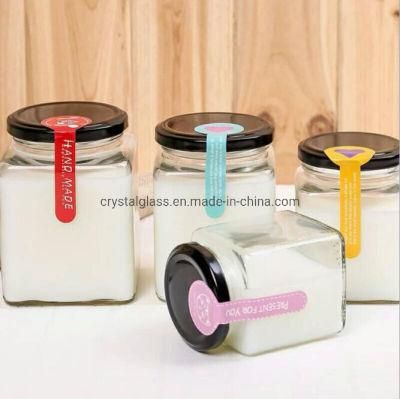 Square Shape Glass Honey Food Storage Jar with Tin Cover 100g