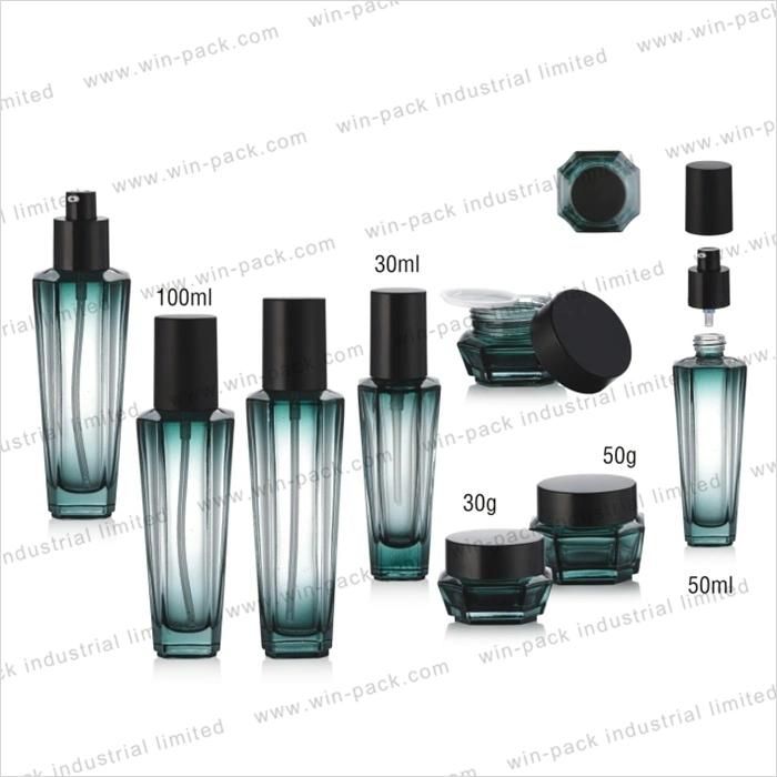 Gradual Skin Care Private Logo Lotion Glass Pump Bottle in Factory Price High Quality with Polygon Shape