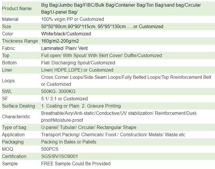 New Polypropylene FIBC Bulk Jumbo Big Bag for Packaging Container Bag Skip Bag