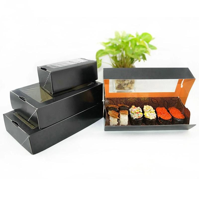Custom Logo Black Foldable Food Grade Paper Sushi Takeaway Box
