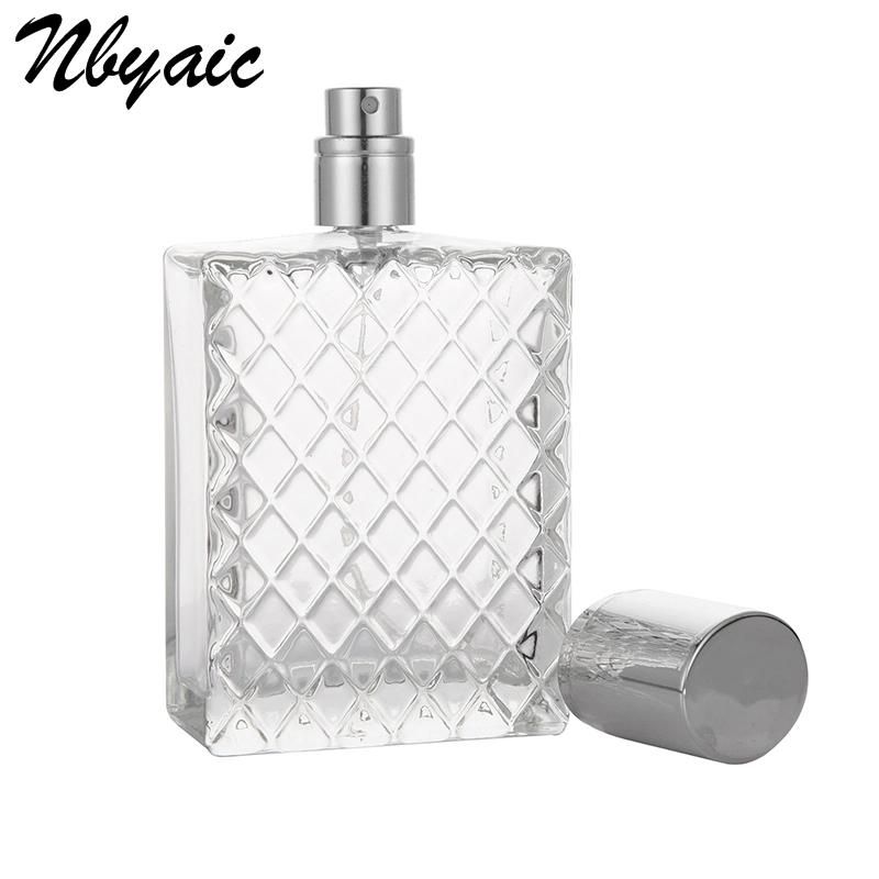 100ml Square Non-Slip Flat Bottle Plaid Shape Glass Bottle Spray Bottle Perfume Bottle Simple Fashion