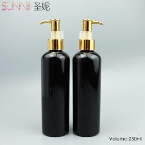 Empty Black Plastic Round Bottle with Oil Dispenser Pump