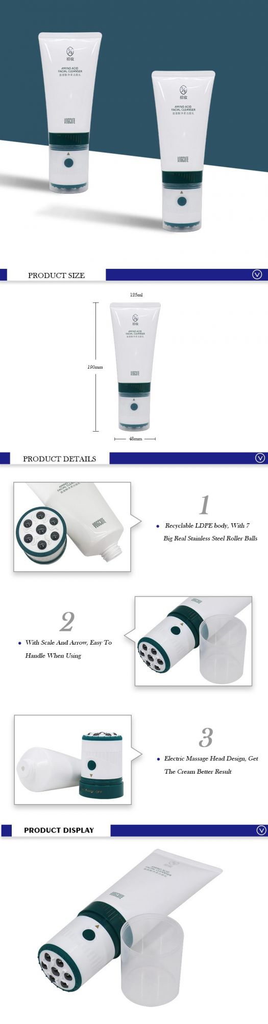 Factory LDPE Plastic Cosmetic Packaging Electric Roll on Body Cream Massage Tube 120g