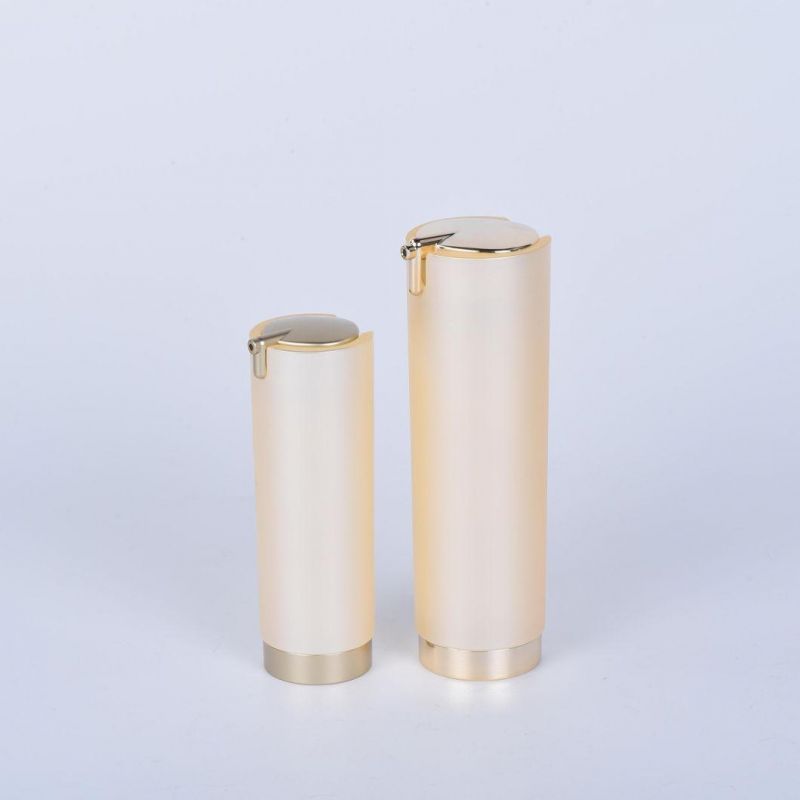 Cylinder Acrylic 30ml 15ml Airless Pump Lotion Plastic Bottle Gold