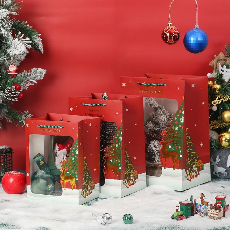 Wholesale Transparent New Year Christmas Box PVC Window Red Printed Box and Hand Bag