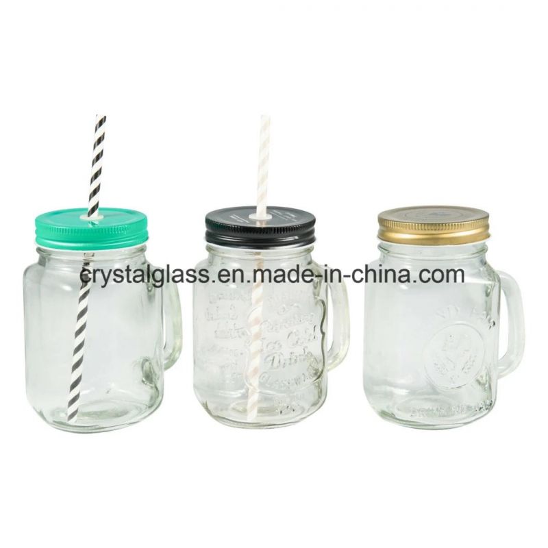 16oz Mason Jar Drinking Glass with Straw/Drinking Mug, Beer Mugs with Handle