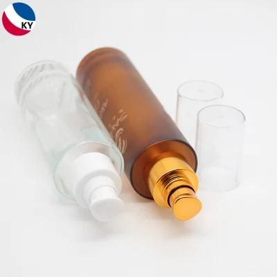 Luxury Skincare 100ml 120ml Empty Clear Amber Glass Bottle with Custom Gold Pump