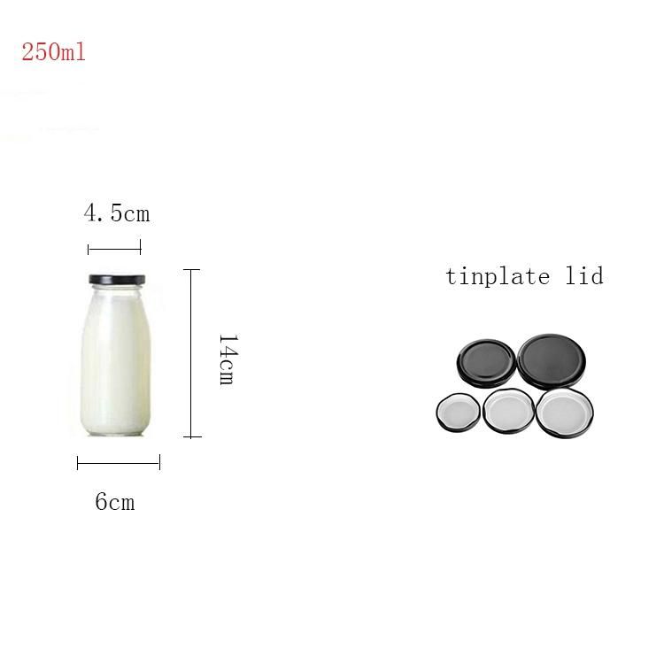 Empty Vintage 200ml 250ml 500ml 1000ml Round Glass Milk Bottle with Caps Wholesale