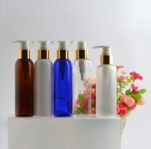 150ml Pet Plastic Round Shoulder Cosmetic Shower Gel Shampoo Bottle with Gold and Silver Lotion Pump
