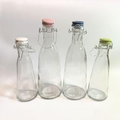 1L Cone Shape Glass Liquor or Juice Bottle with Ceramic Swing Top/Clip Top Glass Bottle