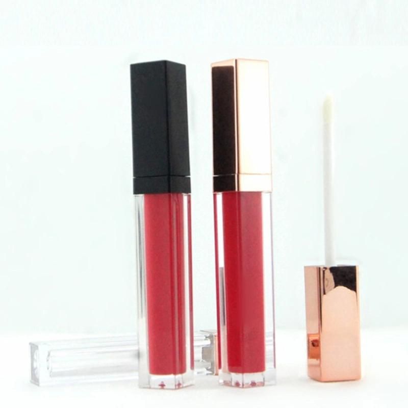 Low MOQ Custom Logo 5ml Luxury Rose Gold Square Lipgloss Packaging Clear Lip Gloss Containers Tube