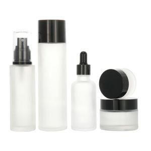 Wholesale 30ml Transparent Matte Cosmetic Flat Shoulder Eye Serum Dropper Glass Bottle with Black Dropper Lid