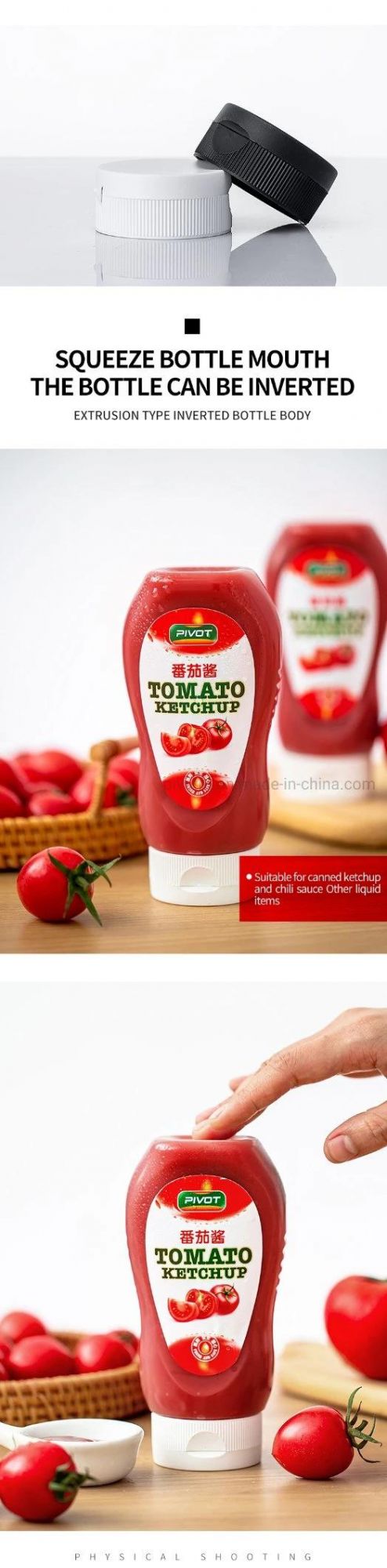 330ml HDPE Plastic Tomato Salad Sauce Ketchup Bottles with Silicone Valve Caps