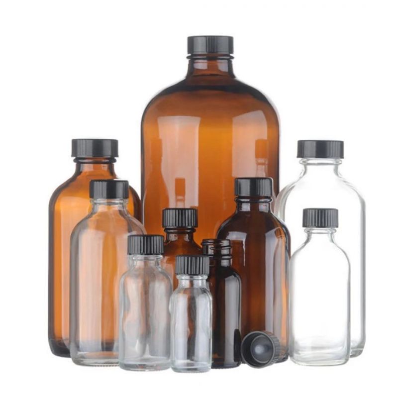8oz Clear Glass Boston Round Food Drinking Bottle Cold Pressed Juice Bottle with Aluminum Cap