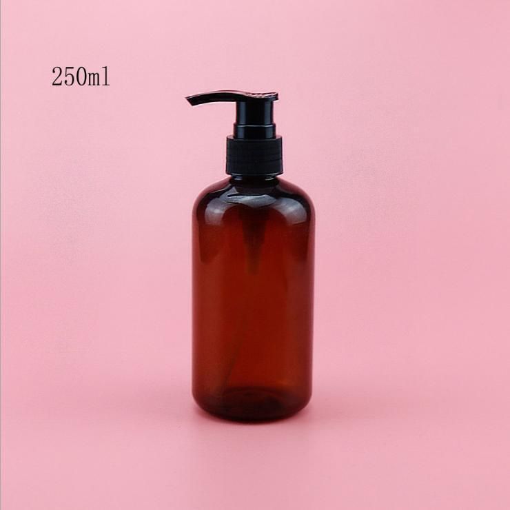 200ml 250ml 350ml 500ml Brown/Amber Short and Fat Plastic Pet Bottle with Pump Dispenser Cosmetic Packaging Empty Hand Sanitizer Bottle