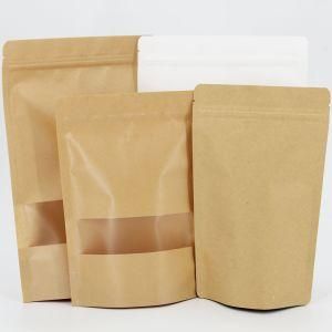 Recyclable Food Brown Kraft Paper Bag, Flat Bottom Ziplock Kraft Paper Bag