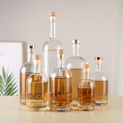 26oz/35oz Empty Clear Cuatomized Glass Bottle with Wooden Cork