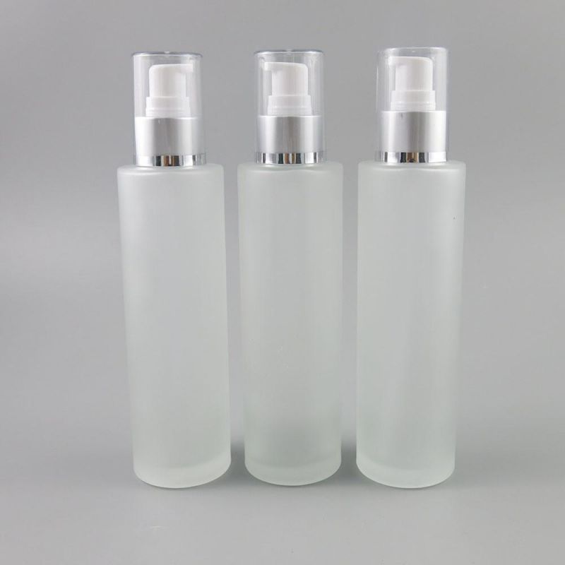 150ml Frost Glass Bottle with Matte Sliver Lotion Pump Cosmetic Essence Toner Packaging Bottle