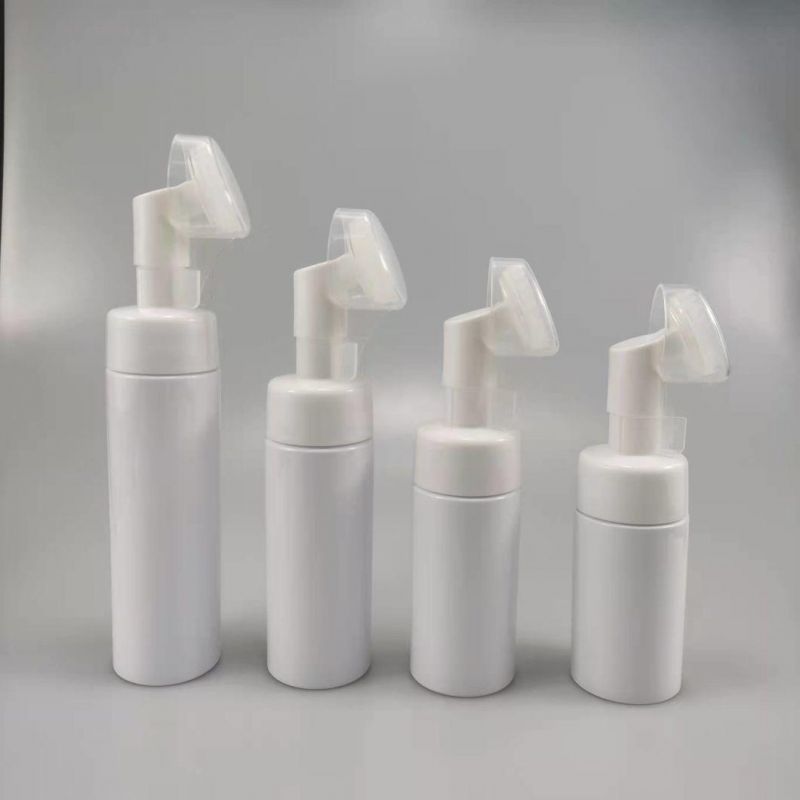 100ml 120ml 150ml 200ml White Plastic Wash Face Bottle with Facial Brush Bottle Foam Pump