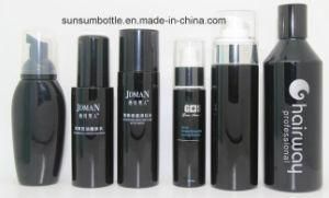 Shinny Black Plastic Pet Cosmetic Bottle Set with Pump for Men