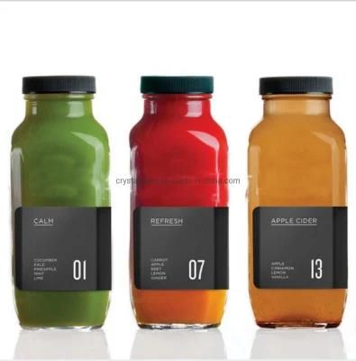 French Square Juicer Glass Packaging Bottles for Beverage 250ml 350ml 500ml