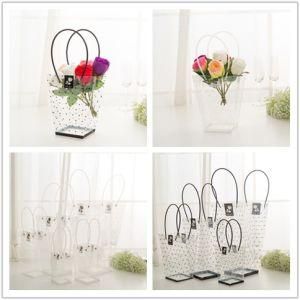 White and Black Dot Clear Transparent PP Plastic PVC Flower Packaging Wrapping Carry Gift Bag