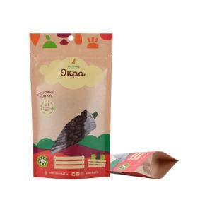 Custom Printed Zipper Zip Lock Laminated Kraft Paper Stand up Pouches Bag for Seeds Tea Snack Packaging with Hanging Hole