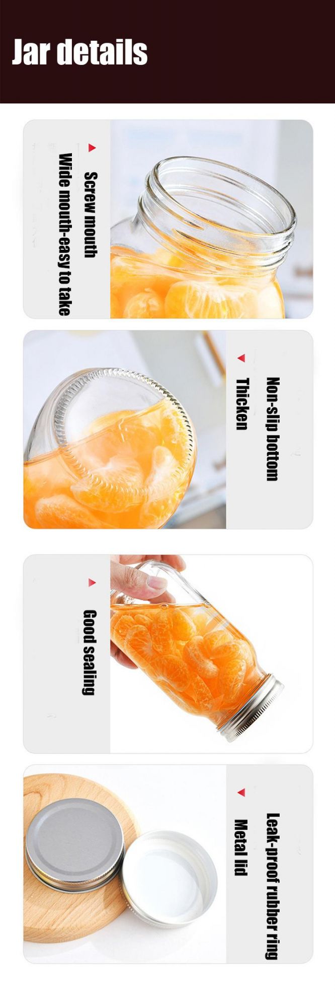 300ml 10oz Glass Mason Jar 1, 2 Pieces Lids Glass Jam Honey Food Mason Jar