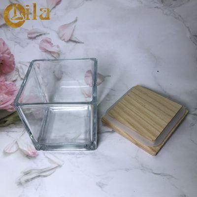 High-Quality Customized Wide Square Bube Candle Jars with Wood Bamboo Lids