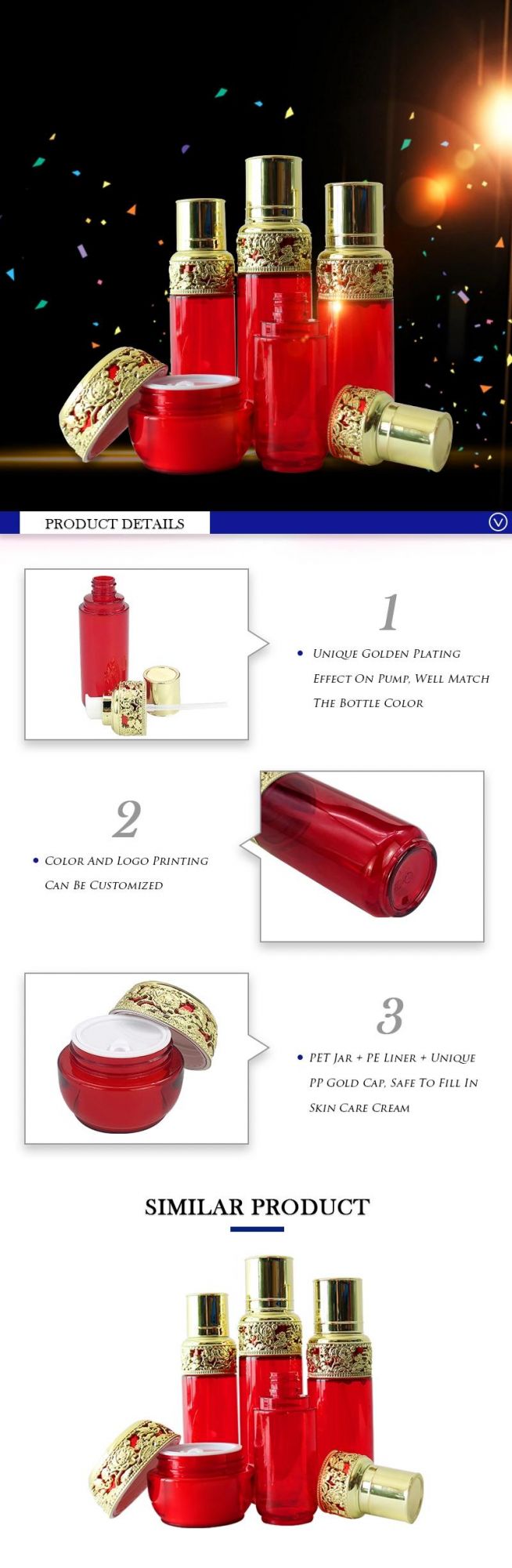 China Factory Pet Travel Size Empty Red Color Cosmetic Cream Lotion Containers Refillable Bottle