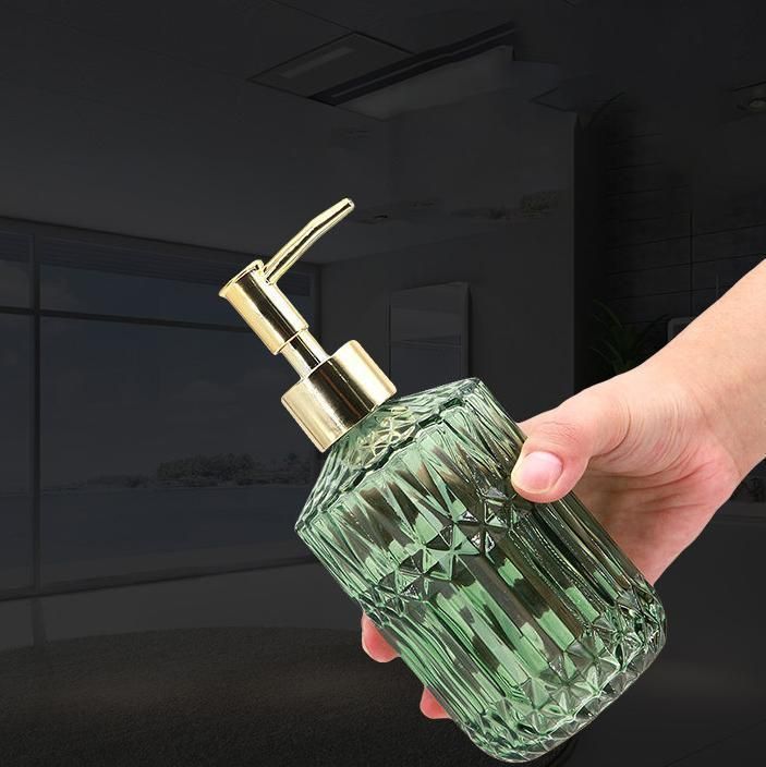 400ml Diamond Design Glass Refillable Hand Soap Bottle with 304 Rust Proof Stainless Steel Pump for Bathroom