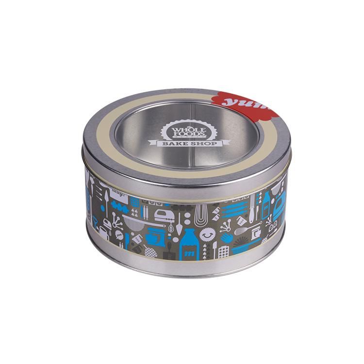 Hot Sale Round Tin with Colorful Pet Window Custom Cookies Tin Box