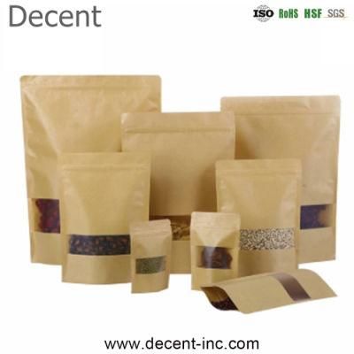 Customized Matt Finished Brown Kraft Paper Rice Flour Bag Grains Packing Pouch with Handle, Chia Seeds Plastic Bag