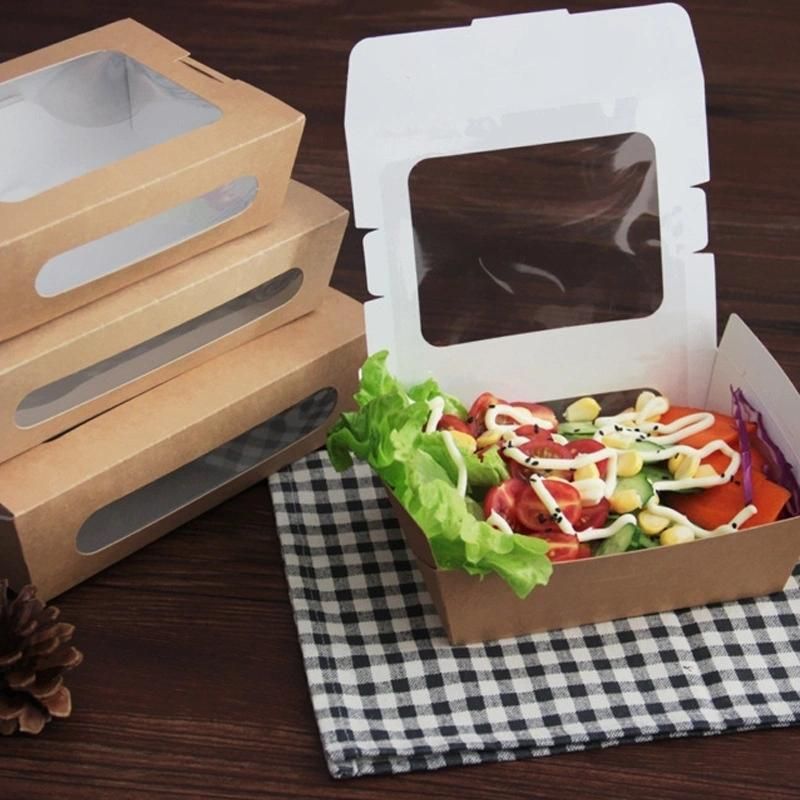 Wholesale Disposable Biodegradable Kraft Craft Paper Lunch Takeaway Box Folding Container for Fast Food Fried Chip Packaging