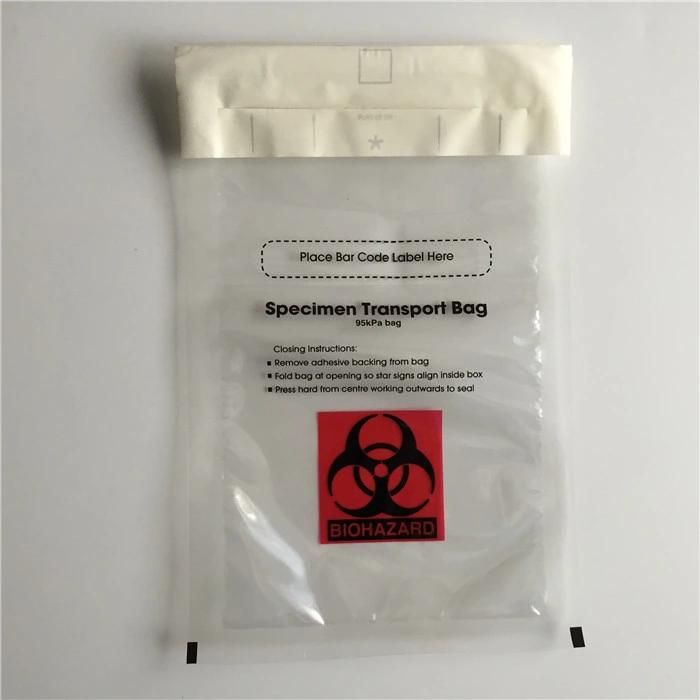 2021 Hot Sale 3wall LDPE 95kpa Bio Hazard Zipper Bags 95kpa Absorbent Specimen Transport Bag for Lab Hospital Medical Use
