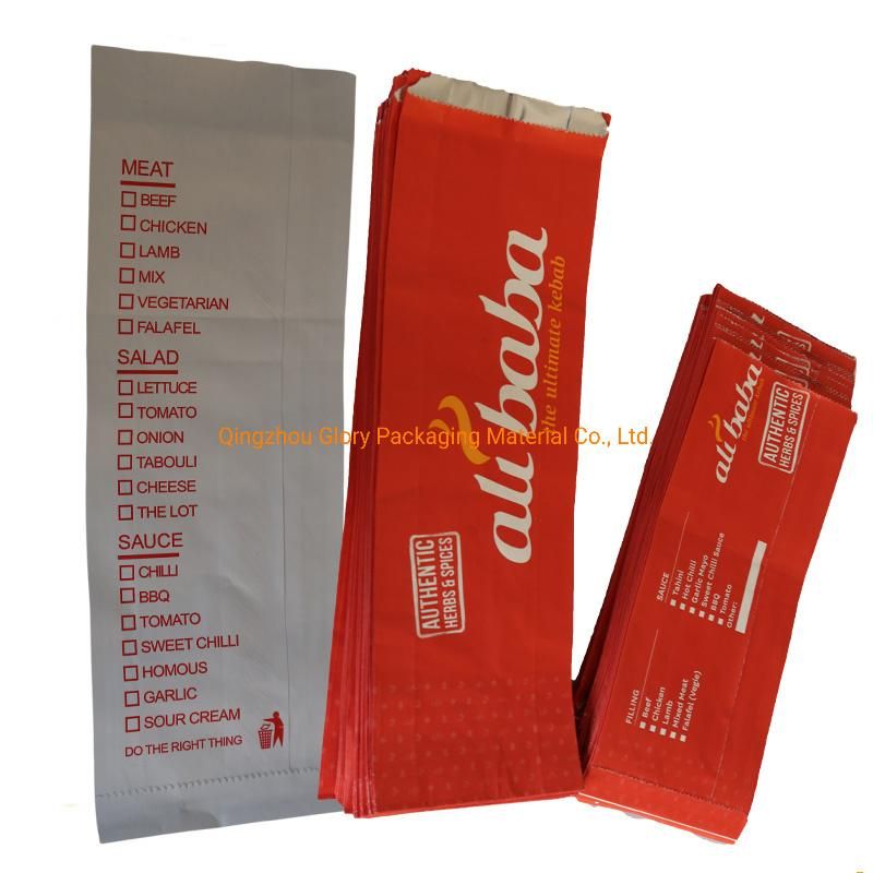 Greaseproof Hot Food Barbecue Doner Kebab Aluminum Foil Laminated White Kraft Packaging Paper Bag