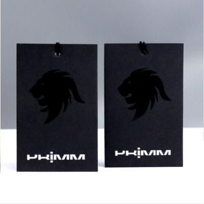 Maker Custom Spot UV Printing Brand Logo Swing Recycled Black Paper Cardboard Hang Tags for Apparel