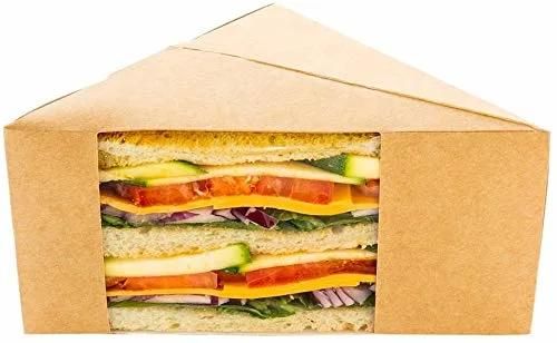 Compostable Fast Food Take out Box Kraft Paper Sandwich Box with PLA Window