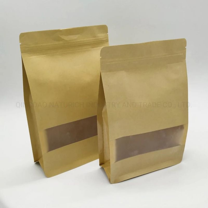 Wholesale Kraft Paper Quad Seal Flat Bottom Packing Bag