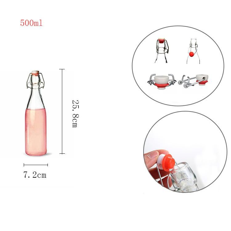 500ml Round Empty Juice Beverage Milk Kombucha Glass Bottles with Swing Top