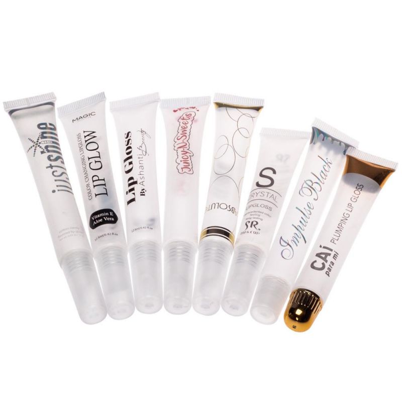 15ml Slim Squeeze Tube Low MOQ Private Label Custom Logo Clear Transparent Lip Gloss Squeeze Tub
